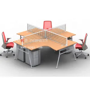 Office Furniture Wooden Staff 4-Seat Screen Working Station Set with Screen and Moveable Cabinet for Staff Room