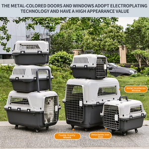 กรงพลาสติกขนาดใหญ่สำหรับสัตว์เลี้ยงแบบมีล้อ  ได้รับการรับรองจากสายการบิน  ลายเหล็กแข็งแรง  สำหรับสุนัขและแมว  ลดราคา - Product Image 2