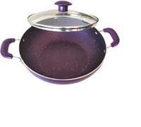 Poêle à dosa, poêle à frire et poêle à crêpes en aluminium antiadhésif avec base à induction et couvercle en verre, lot de 4 - Violet