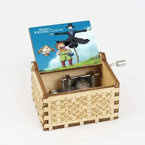 Ever Bright Engraved Hand Crank Mini Music Box Wood Music Boxes Howl's Moving Castle Theme Music Boxes