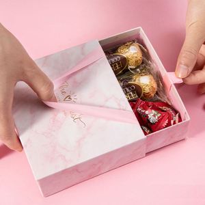 Custom Luxury <b>Pink</b> Paper Marble Slide Drawer Box for Wedding Candy <b>Gift</b> Packaging and Favors - Product Image 5
