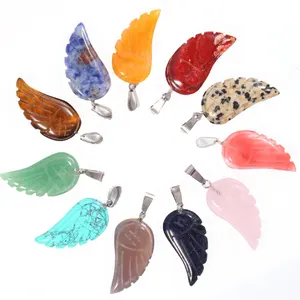 Charms natural crystal quartz stone angel feather wing pendant necklace For jewelry making