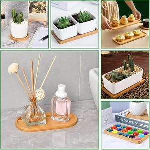 Plateaux modernes multifonctionnels carrés, rectangulaires et ovales pour la cuisine, les tasses à boire, les pots de fleurs, 8 pièces, empilables, en <span class=keywords><strong>bambou</strong></span>, faits à la main, petits plateaux - Product Image 6