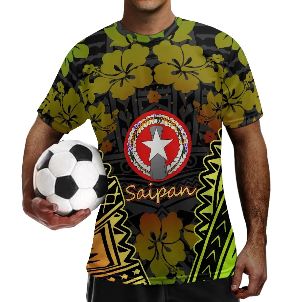 Maillots de Football pour équipe en Polyester, uniforme de Football à manches courtes pour jeunes, Logo polynésien Hibiscus Saipan