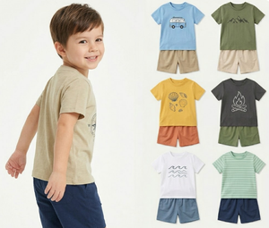 Ensemble 2 pièces mode été pour enfants et tout-petits, styles variés, chemises et gilets, surplus de vêtements, tailles mixtes, vente en gros - Product Image 1