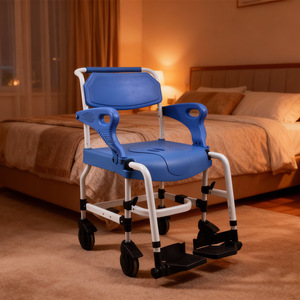 Silla de inodoro para ancianos, color azul real, de aleación de aluminio con ruedas para uso en baño, ducha e inodoro. - Product Image 1