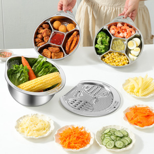 Cesta de drenaje multifuncional de acero inoxidable 304, cuenco para lavar arroz, rallador, plato para verduras con juego de molinillo incorporado - Product Image 1