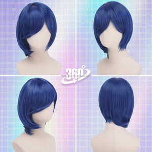 Peluca Corta Azul Oscuro Asimétrica Tipo Bob para Mujer, Aspecto Natural, Gruesa, Suave, Sintética, para Anime, Cosplay, Ajustable, Pequeña, 180% - Product Image 2