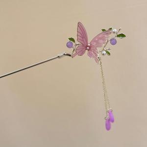Pasador de Pelo con Borla de Perlas y Mariposa Morada Estilo Chino para Mujer, Pinza de Pelo Metálica Retro Elegante para Hanfu, Joyería y Accesorios para el Cabello - Product Image 5