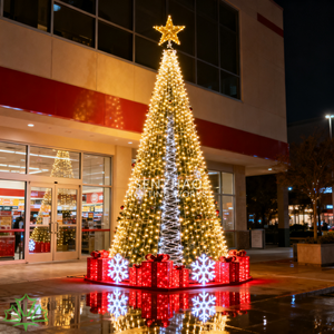 SENZHAO 3D Giant <b>LED</b> Metal Frame Christmas <b>Tree</b> with Star Top Outdoor Commercial <b>Lighted</b> Cone <b>Tree</b> for Plaza Holiday Decor - Product Image 3