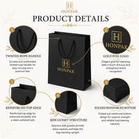 HONPAK Sacs en papier noir mat personnalisés de luxe Boutique Sacs de transport au détail avec feuille UV pour emballage de cadeaux/cosmétiques