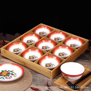 Juego de vajilla retro de melamina moderna con diseño floral redondo, platos esmaltados para uso diario en hoteles. - Product Image 1