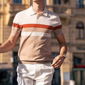 Polo en coton tricoté côtelé taupe Polos vintage pour hommes - Product Image 3