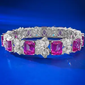 Nueva transmisión en vivo modelo de Venta caliente Pink Diamond 7*9 pulsera de diamantes completa para mujeres con temperamento de moda, mujer rica