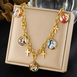 Collar Religioso de Acero Inoxidable con Medalla de Retrato de la Virgen María, Cruz, Chapado en Oro de 18K, Joyería para Uso Diario - Product Image 2