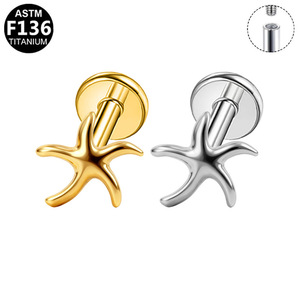 Boucles d'oreilles en titane, design étoile, planète, croix, en alliage de titane ASTM F136, bijoux de piercing pour l'oreille, cadeau - Product Image 4