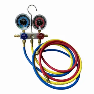 R134a manifold gauge with 3 color Air conditioner Refrigerant Pressure charging hose 60inch