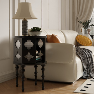 French Retro Solid Wood Side <b>Table</b> With Starry Sky Design Round Storage <b>Coffee</b> <b>Table</b> For Living Room Sofa Corner - Product Image 3