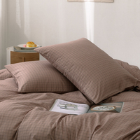 Parure de lit 3 pièces brossée à carreaux taupe rose, en polyester confortable, avec draps et taies d'oreiller, pour la vente en gros