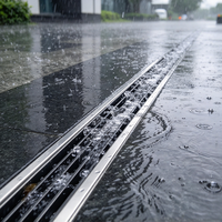 Caniveau de drainage linéaire sur mesure en acier inoxydable fabriqué, avec plaque pliée, 1500 mm, pour allée