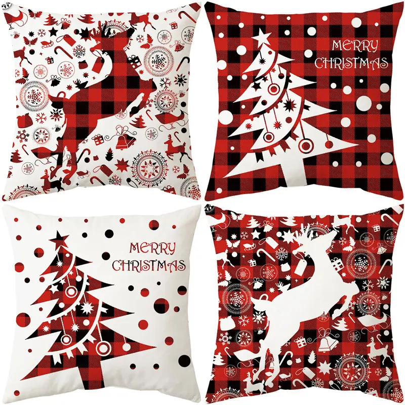 Latest Hot Sale Christmas Style Plaid Plush Pillowcase Custom Pattern Printing Christmas Sofa Pillow Cushion Cover