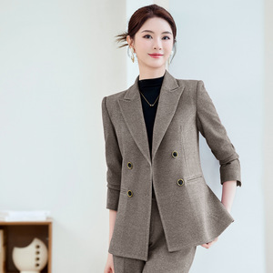 Women's Rose Red Wool Blend <b>Blazer</b> Two-Piece Suit <b>Set</b> For Commute Autumn Winter Warm Workwear - Product Image 2