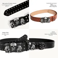Ceinture pour homme en alliage personnalisable, style punk hip-hop, boucle tête de mort, ceinture décontractée personnalisée, en stock, vente en gros