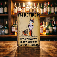 Panneau métallique amusant « J'ai pris ma retraite » avec cheval de dessin animé, style vintage, décoration intérieure pour cuisine, bar, jardin, bureau, art mural