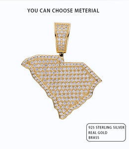 Eleganti Ciondoli in Moissanite con <span class=keywords><strong>Mappa</strong></span> dello Stato della Carolina del Sud, in Argento Sterling 925 Placcato Oro - Product Image 3