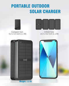 Chargeur Solaire 25000mAh Portable Batterie Externe avec 4 Panneaux Imperméable Power Bank avec 2 USB Outdoor Camping pour Télép - Product Image 6