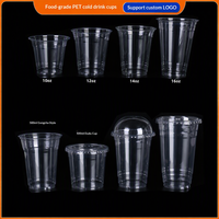 Gobelets jetables en PET pour boissons froides avec couvercles 10oz-18oz, gobelets en plastique transparent pour café, gobelets à bubble tea pour café, restaurant, emballage de boissons
