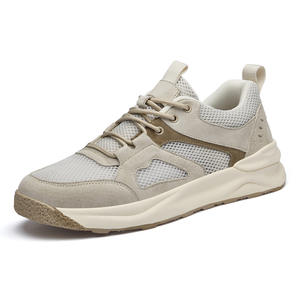 Chaussures de course respirantes à semelle fine pour hommes, en cuir véritable et maille, couleur unie, décontractées, à lacets - Product Image 5