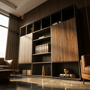 Armoire de classement de luxe massive avec finition en bois de chêne clair et structure foncée pour grand bureau - Product Image 4