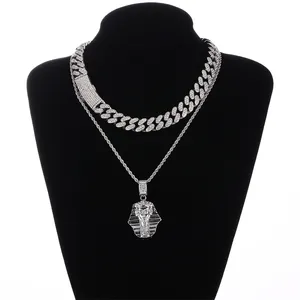 Global wholesale alloy hiphop creative classic ancient Egyptian pharaoh pendant Cuban chain set for daily wear