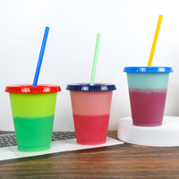 Gobelet à paille changeant de couleur 16 oz en PP de qualité alimentaire, personnalisable (couleur et logo), pour fêtes, portable, haute qualité, style américain, pour boissons froides et chaudes