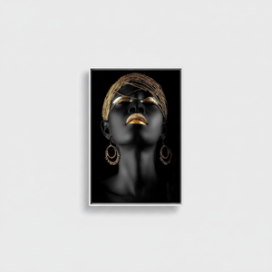 Elegant <b>Black</b> Woman Gold Lip Canvas Print Modern African Art Art Deco Panel Hanging Clear <b>Framed</b> Canvas - Product Image 2