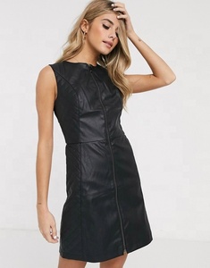 Abito KY Senza Maniche in <span class=keywords><strong>Pelle</strong></span> Sintetica Nera con Collo Tondo e Zip Frontale, Nuovo <span class=keywords><strong>Vestito</strong></span> Autunnale per Feste da Donna - Product Image 5