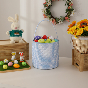 Bolsa de Algodón Acolchada con Lazo de Encaje, Diseño de Pascua, con Asas, Cesta de Almacenamiento a Rayas para Niños, Novedad al por Mayor - Product Image 4