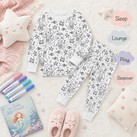 Conjunto de Pijama para Niñas Personalizable con Estampado de Sirena, Manga Larga, Ropa de Dormir Infantil con Marcadores de Tela, OEM ODM