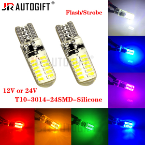 <span class=keywords><strong>Ampoule</strong></span> <span class=keywords><strong>LED</strong></span> T10 12V 24V 3014 24SMD à clignotement <span class=keywords><strong>stroboscopique</strong></span>, large, en silicone, pour feux de stationnement, clignotants latéraux de voiture et feux de recul, Blanc Rouge Jaune - Product Image 3