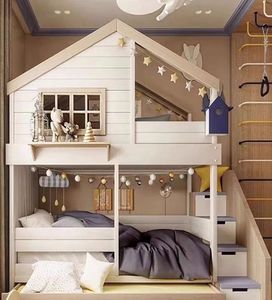 Cama Suspensa Extensível Moderna para Crianças para Apartamento ou Porão com Armários e Escorregador para Sala de Estar - Product Image 2