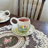 Ensemble tasse à café et soucoupe en céramique rose vintage européen tasse à latte peinte à la main et soucoupe à dessert tasses à thé et soucoupes