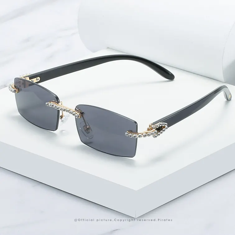 High Quality Retro Fashion Small Rimless Rectangle Buffalo Sunglasses Men Brand Design Frameless Gradient Sun Glasses 2021