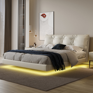Cama <span class=keywords><strong>de</strong></span> suspensión <span class=keywords><strong>de</strong></span> cuero minimalista italiana, cama <span class=keywords><strong>de</strong></span> <span class=keywords><strong>matrimonio</strong></span> doble <span class=keywords><strong>de</strong></span> lujo, refrigeración para apartamento pequeño, <span class=keywords><strong>dormitorio</strong></span> principal <span class=keywords><strong>de</strong></span> madera - Product Image 1