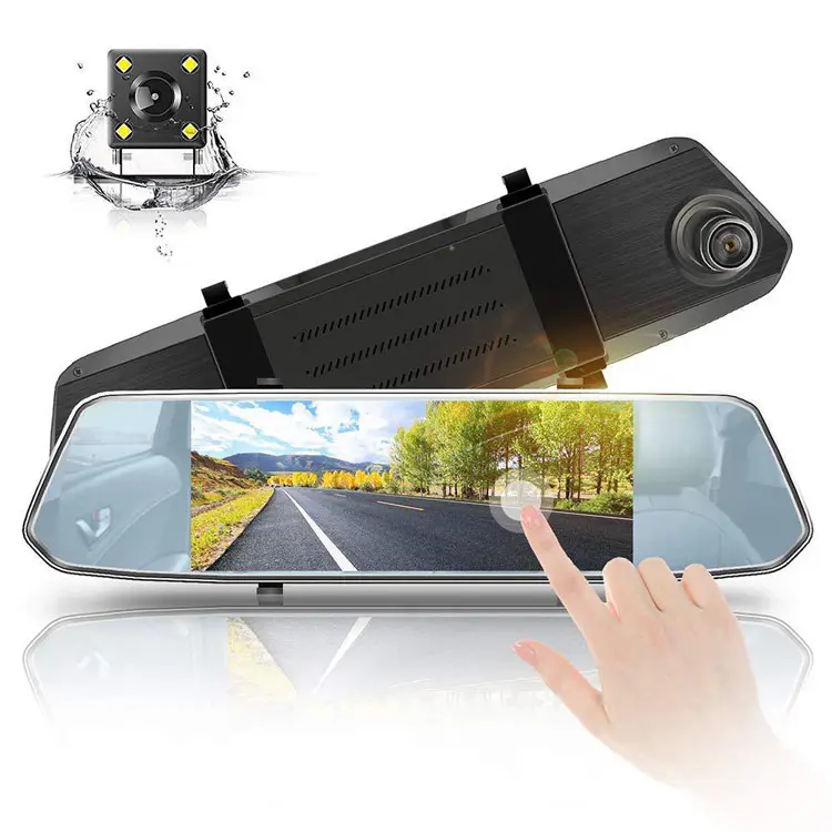 Dual Camera Bluetooth Dash Cam 1080p Fhd Video Car Blackbox Rearview Mirror Ips Touch Screen Car Dvr Cam