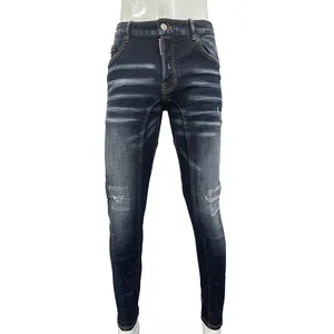2023 אביב חדש ג 'ינס מכנסיים גברים של d2 ג' ינס שלושה ממדי חיתוך Slim רגליים לזרוק צבע ספוט כביסה פנאי