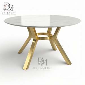 Custom <b>Gold</b> Stainless Steel Angular Tripod Base <b>Round</b> Event Dining <b>Table</b> with Mirrored Tempered Glass Top - Product Image 2