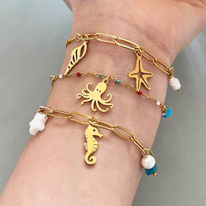 Nouveau Bracelet Ouvert Femme Tendance 2026 en Acier Inoxydable Plaqué Or 18K, Motif Coquillage Étoile de Mer, Étanche et Inaltérable, Bijou de <span class=keywords><strong>Plage</strong></span> - Product Image 3