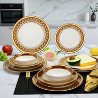 Service de table en céramique de 24 pièces, couleur rouge royal, pour table de dîner musulmane, avec assiettes et bols, pour 6 personnes