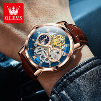 Montre mécanique pour homme OEM 6670, luxe, personnalisée, automatique, boîtier en alliage argenté, bracelet en cuir, cadran ajouré, lumineux, étanche, calendrier